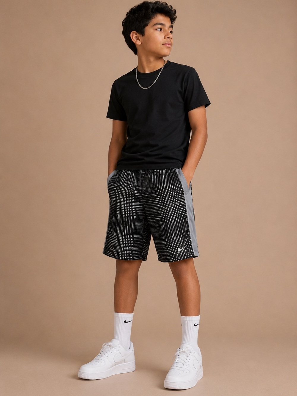Nike Dri-FIT Black Gray Athletic Basketball Shorts Boys Large